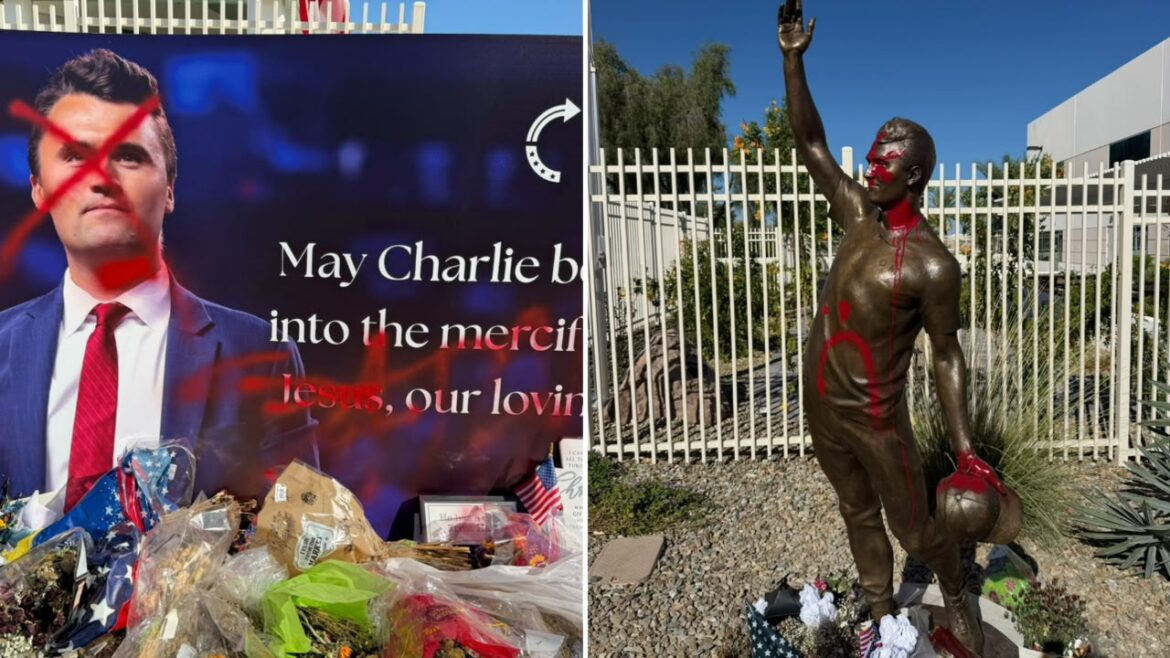 estatua-de-charlie-kirk-e-vandalizada-em-memorial-de-um-ano-de-sua-morte-nos-eua